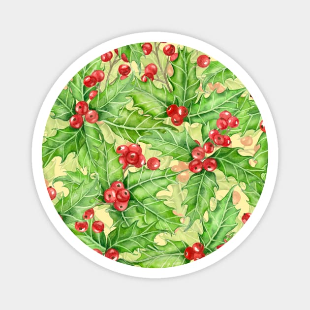 Holly berry watercolor Christmas pattern Magnet by katerinamk